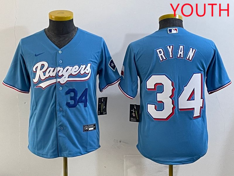 Youth Texas Rangers 34 Ryan Light Blue Game 2025 Nike MLB Jersey style 2